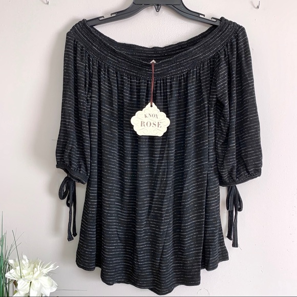 Knox Rose Tops - Knox Rose Black Striped Off the Shoulder Top